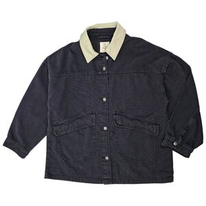 We The Free Lemon Denim Jacket Black Canvas Collar Oversized Women’s M NWOT